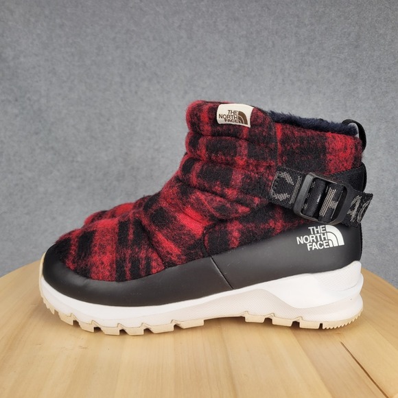 The North Face Thermoball Pull On Wool Boots Black Red Plaid US Size 7 - Picture 1 of 10